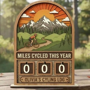 Miles Cycled This Year Tracker Sign, Cycling Log Tracker, Personalized Wooden Cycling Mileage Counter, Outdoor Adventure Shelf Decor