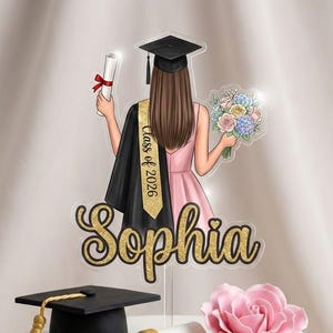 Decorazione per torta di laurea floreale personalizzata, decorazione per torta di laurea in acrilico con nome personalizzato, decorazione per torta per ragazza della classe del 2026, decorazione per festa di laurea