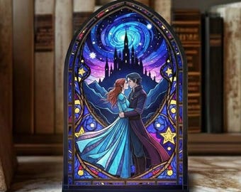 ACOTAR Book Nook Suncatcher Candle Holder, Night Court Fantasy Panel Light, Rhysand & Feyre Inspired Window Art,Wood Acrylic Tealight Holder