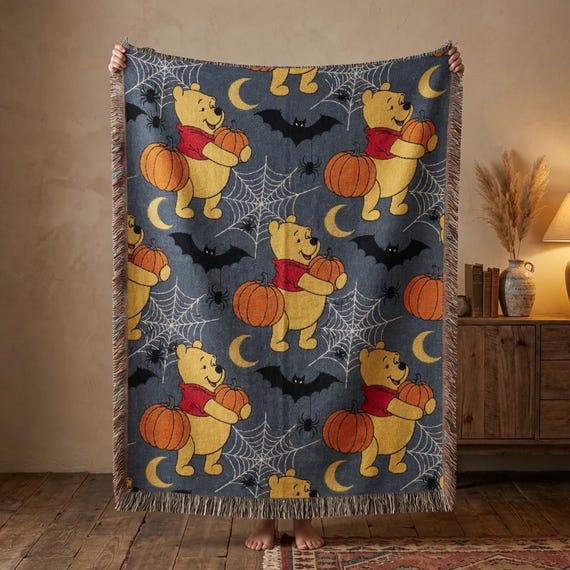 Halloween Winnie the Pooh Blanket, Pooh Halloween Throw Blanket