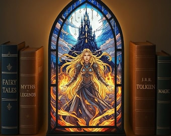 Aelin Galathynius Fireheart Book Nook Suncatcher Candle Holder, Throne of Glass Decor, Stained Glass Fantasy Panel for Bookshelf