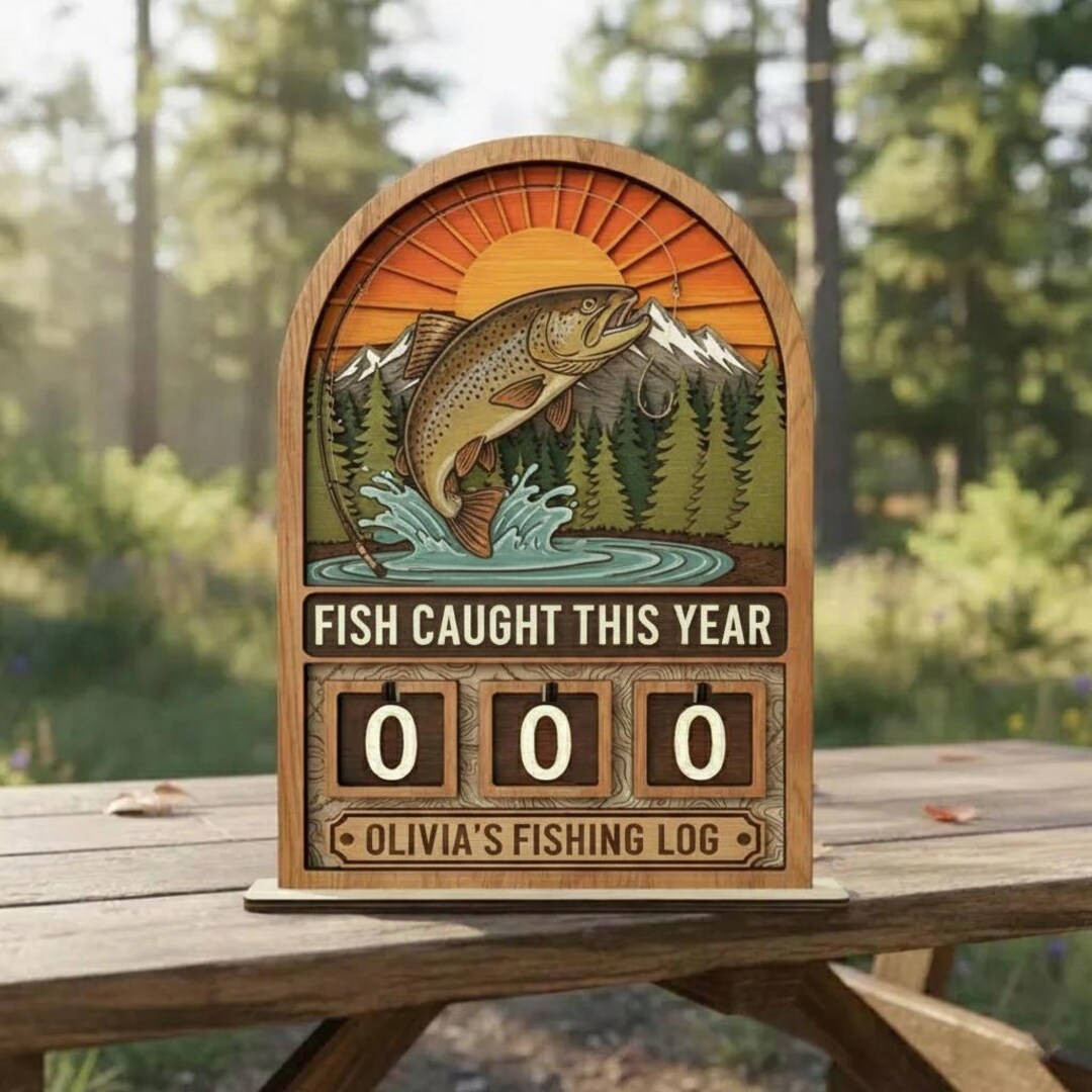 Fish Caught This Year Tracker Sign, Personalized Fishing Log, Wooden ...