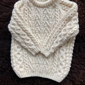 Child’s Hand Knitted Pure Wool Vintage Aran Jumper/Sweater/Pullover in Natural White