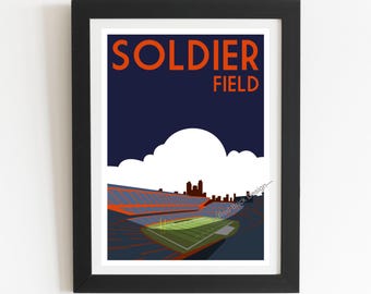 Soldier Field Chicago Bears Retro Stadium Art Print, Minimalist Football Poster
