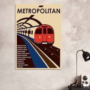 Línea Metropolitana (Sur): Póster retro de tren del metro de Londres