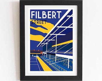 Stampa artistica retrò dello stadio Filbert Street del Leicester City FC: decorazione per la casa con tema calcistico inglese
