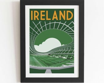 Aviva Stadium Retro Art Print – Dublin Irish Football Rugby Poster, Football Home Decor, Ireland