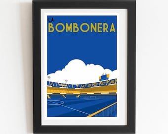 La Bombonera Retro Art Print, Boca Juniors Stadium Illustration, Argentina Football Home Decor