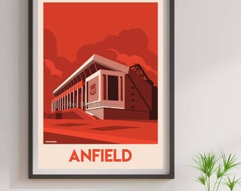 Liverpool FC Anfield Stadium Retro Print: Vintage Football Wall Art, English Football Home Decor