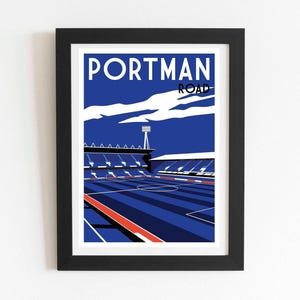 Ipswich Town Portman Road Retro Football Stadium Art Print: Minimalist, English Soccer Home Decor