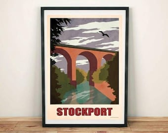 Stockport Viaduct, Vintage art print poster