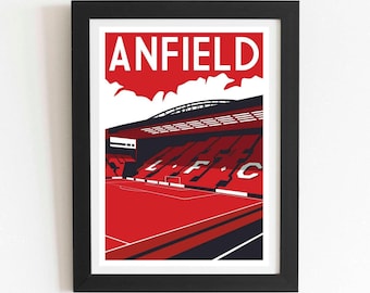 Anfield Kop Retro Art Print: Liverpool FC Stadium, Football Art, Home Decor, Soccer