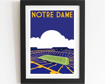 Notre Dame Stadium Retro Football Print – Fighting Irish Artwork