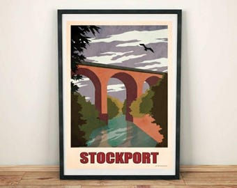 Viaducto de Stockport, póster de impresión artística vintage