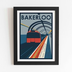 Lámina retro del metro de Londres de la línea Bakerloo (norte): póster minimalista para decoración del hogar.