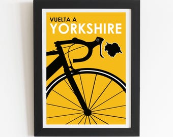 Vuelta a Yorkshire, Spain inspired vintage cycling art print poster