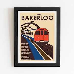 Póster vintage de la línea Bakerloo (sur) del metro de Londres – Lámina de arte retro para viajes