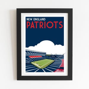 Impresión artística retro de la NFL del estadio Gillette de los New England Patriots: decoración minimalista de fútbol americano