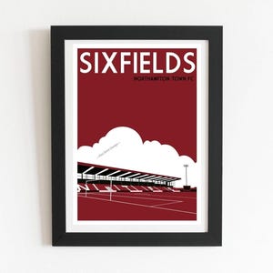 Impression du stade Sixfields – Art rétro du football de Northampton Town FC, décoration d'intérieur football anglais, football
