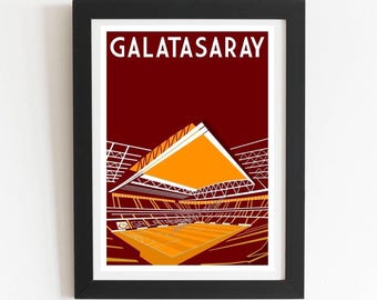 Galatasaray Ali Sami Yen Stadium Print – Retro Football Artwork, Istanbul Turkish Soccer Home Decor