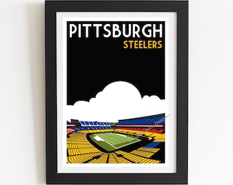 Póster del estadio de los Pittsburgh Steelers: diseño minimalista retro - Recuerdos de fútbol americano de la NFL, arte mural del estadio Acrisure