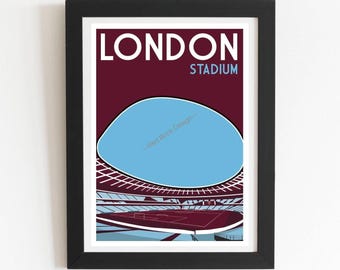West Ham United London Stadium Retro Football Art Print, English Football Home Decor