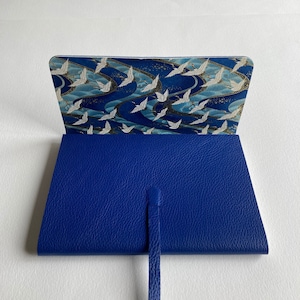A5 Leather Book Blue Grained Leather Lined with a Stunning Japanese Chiyogami Paper.