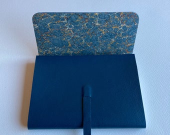 Leather Sketchbook Journal Leather Journal Notebook. Dark Turquoise Leather Lined with a  Hand Made Marbled Paper.