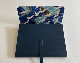 Leather Sketchbook Leather Journal. Navy Blue Grained Leather Lined with a Japanese Chiyogami Paper.