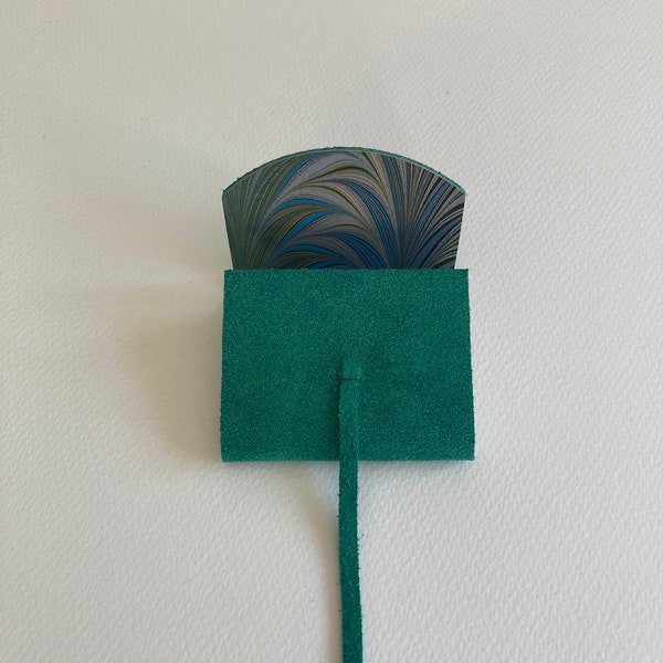 Mini Tiny Green Suede Bound book lined with a Stunning Hand Made Marbled Paper.