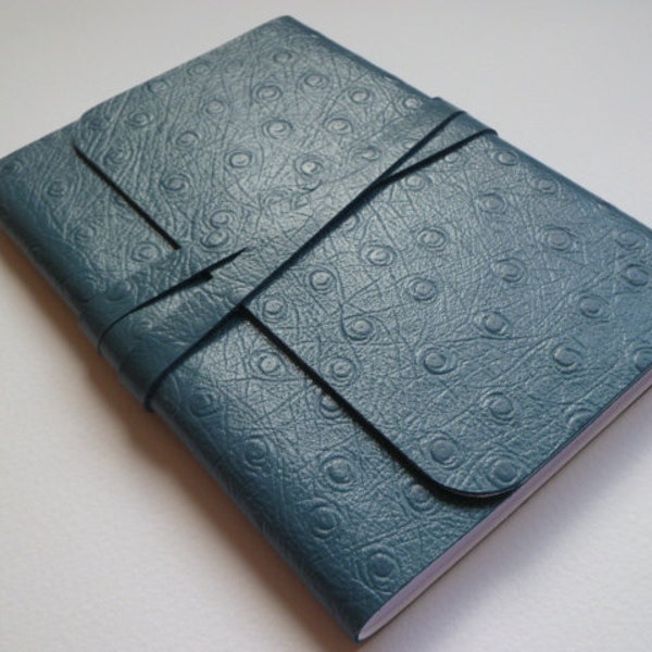 Travel Journal Leather Journal Leather Notebook Leather book. Unusual Blue Leather with an Ostrich Effect Embossed onto the Leather.