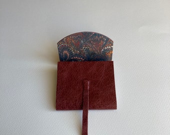 SMALL Leather Journal Leather Sketchbook. Burgundy Leather with an Antique Finish. Lined with a Hand Made Marbled Paper.