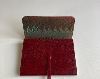 Leather Sketchbook Journal Leather Journal Notebook. Red Wine Grained Leather with an Antique Finish Lined with a Hand Made Marbled Paper.