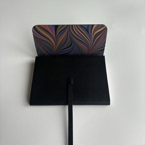 Leather Sketchbook Journal Leather Journal Notebook. Black Grained Leather with an Antique Finish Lined with a Hand Made Marbled Paper.