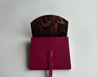 SMALL Leather Journal Leather Sketchbook. Dark Pink Grained Leather. Lined with a Hand Made Marbled Paper.