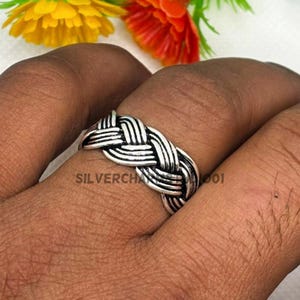 Braided Silver Ring 925 Silver Oxidized Silver Ring Love Knot Ring Promise Ring Celtic Knot Ring Unisex Jewelry Silver Band Ring for Men