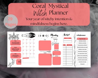 Coral Witch Digital Planner | Undated, Monthly, Weekly, Daily (PDF)