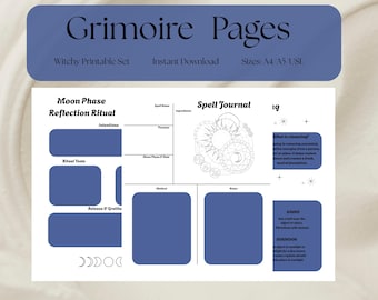Pagine del Grimorio Blu Scuro / Libro delle Ombre Stampabile della Stregoneria / Pagine Digitali Mistiche del Libro delle Ombre