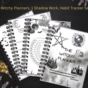 May include: A set of three spiral-bound planners with black and white illustrations. The text on the cover reads "The Witchy Planner" and includes the quote "Magic is not a practice. It is a living, breathing thing. It is a way of life."