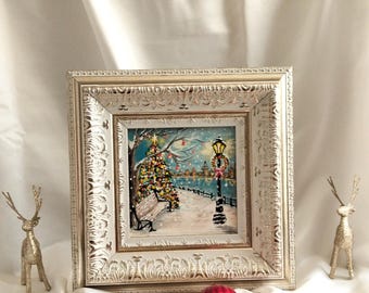 Ornate Silver Frame Wall Art – Elegant Acrylic Painting – Modern Gift Decor