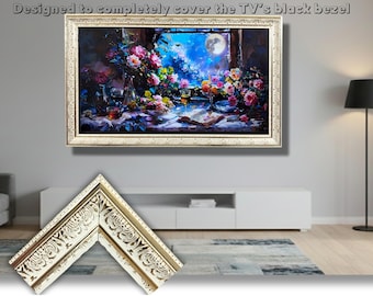 Custom Frame for Hisense Canvas TVs,Frame-TV Style,55,65,75 Inch,Silver White Frame