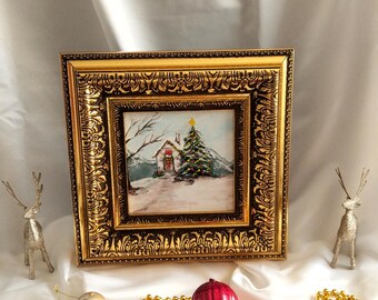 Christmas Acrylic Painting in Frame,Holiday Wall Art,Cozy Christmas Room Decor