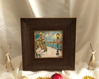 Walnut Frame Wall Art – Rustic Home Decor – Acrylic Painting Gift-Christmas gift