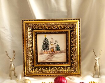 Framed Christmas Acrylic Artwork,Winter Scene Painting,Unique Christmas Gift,Wall Art