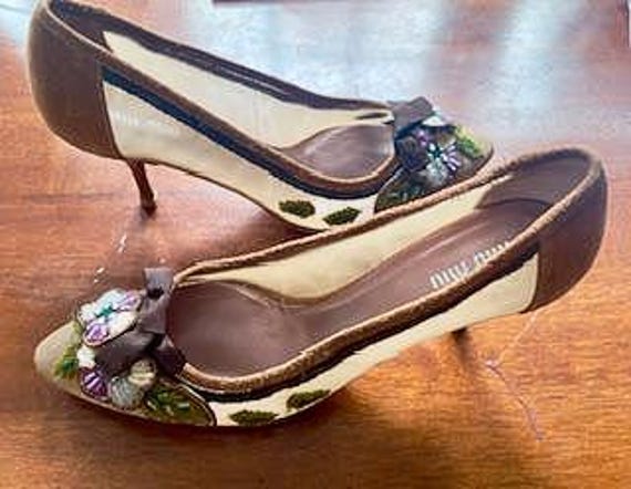 Miu Miu Vintage Designer Heels   Sequin / Bow  Au… - image 1