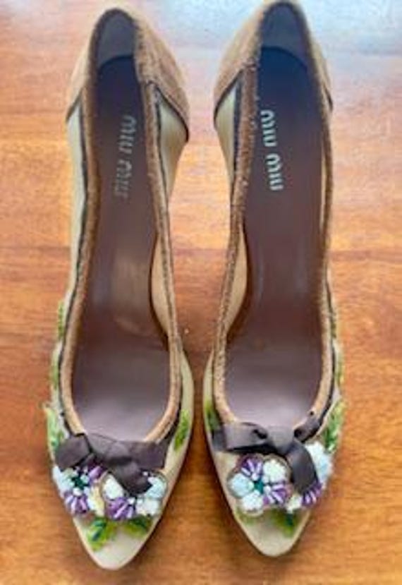 Miu Miu Vintage Designer Heels   Sequin / Bow  Au… - image 4