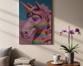 Rainbow Unicorn Canvas Wall Art, Colorful Fantasy Horse Painting, Vibrant Kids Room And Playroom Décor With Magical Charm, Canvas Wall Decor