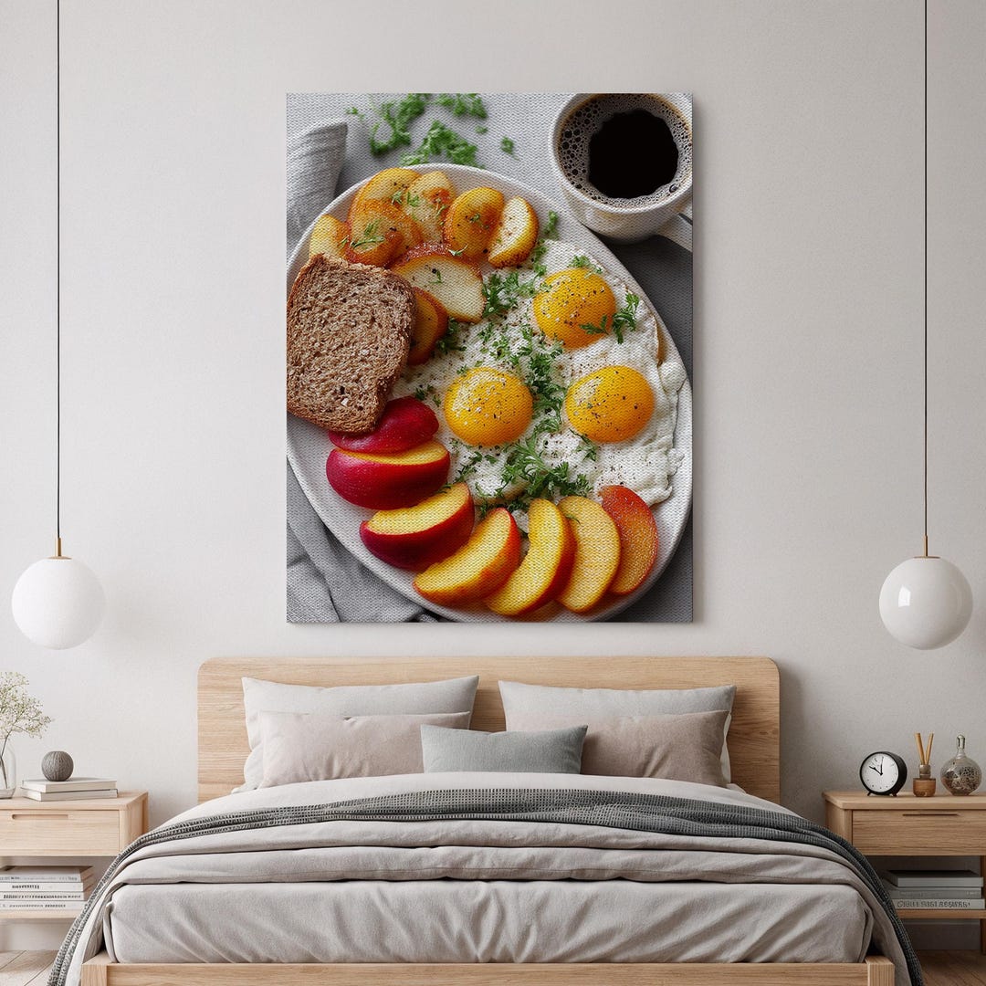 Breakfast Print Breakfast Canvas Wall Art Rustic Kitchen Dcor Eggs, Bread & Fruit ...