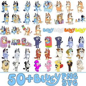 Pacchetto SVG PNG di cane blu / Famiglia e amici di cani dei cartoni animati, personaggi dei cartoni animati, PNG trasparenti, file di taglio Cricut, grafica facile da usare