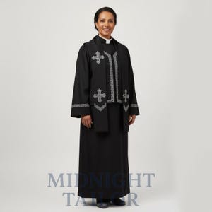 chinese dress ladies Black Women’s Clergy Dress with Modern Kente Cape and Collar S (8-10)